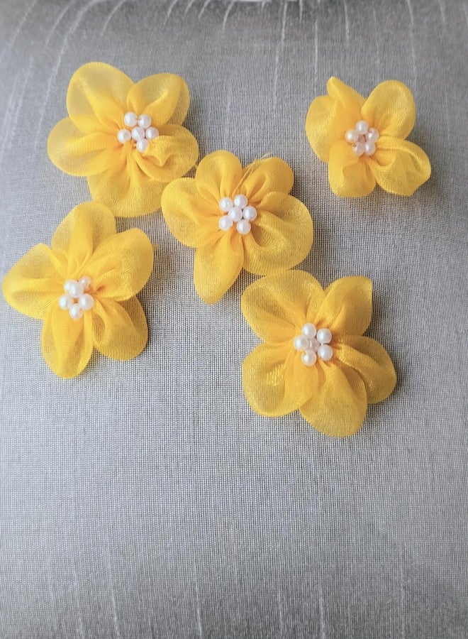 DaSync SYNC Yellow Flowers Decoration Craft Patches for Clothes 25 Pieces Artificial Blouse Hair Jewellery Imitation Dresses Dupatta Suits, Sarees Gowns Flower - Image 2